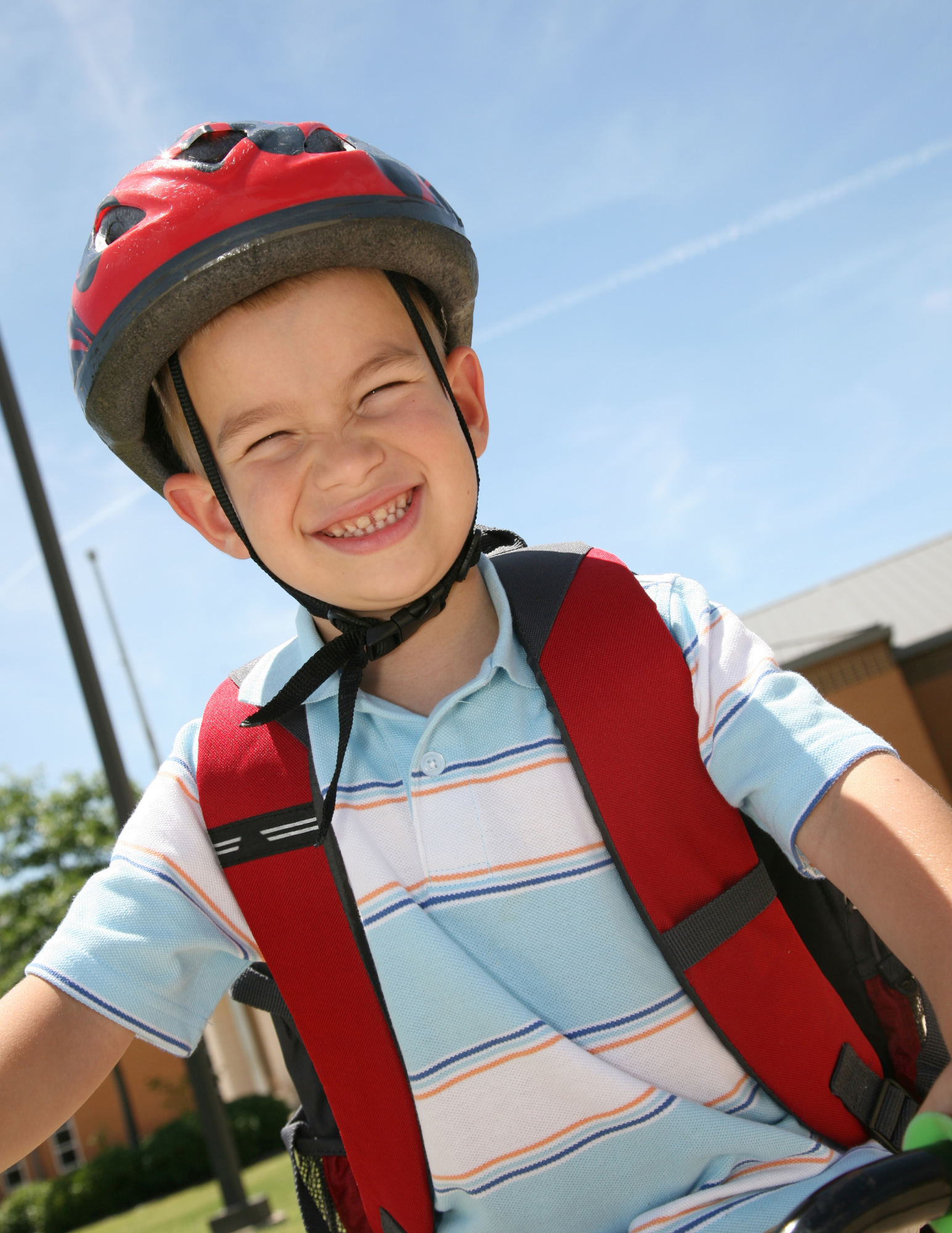 Boy wearing bike helmet